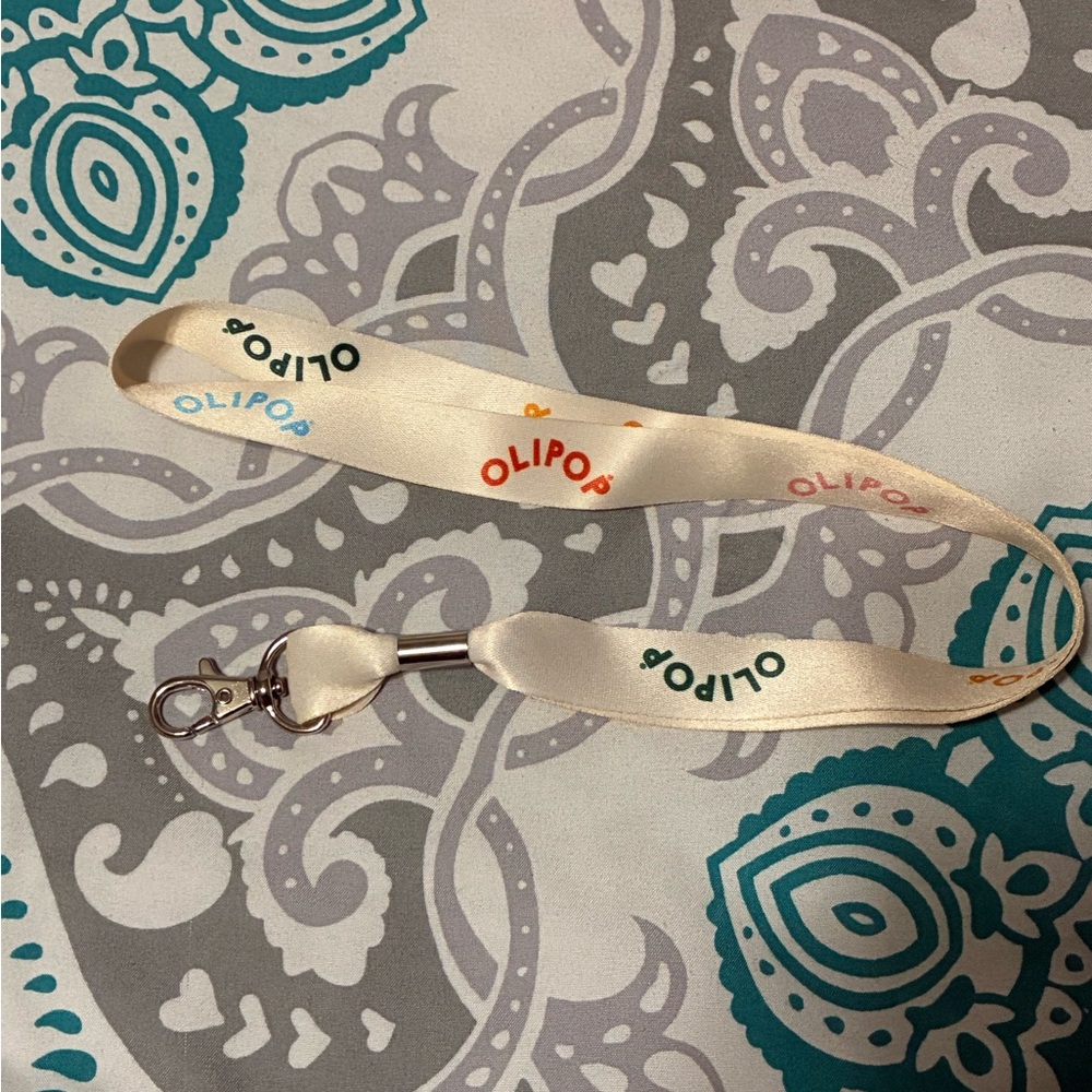 Olipop Cream Lanyard with Multicolor Logo
